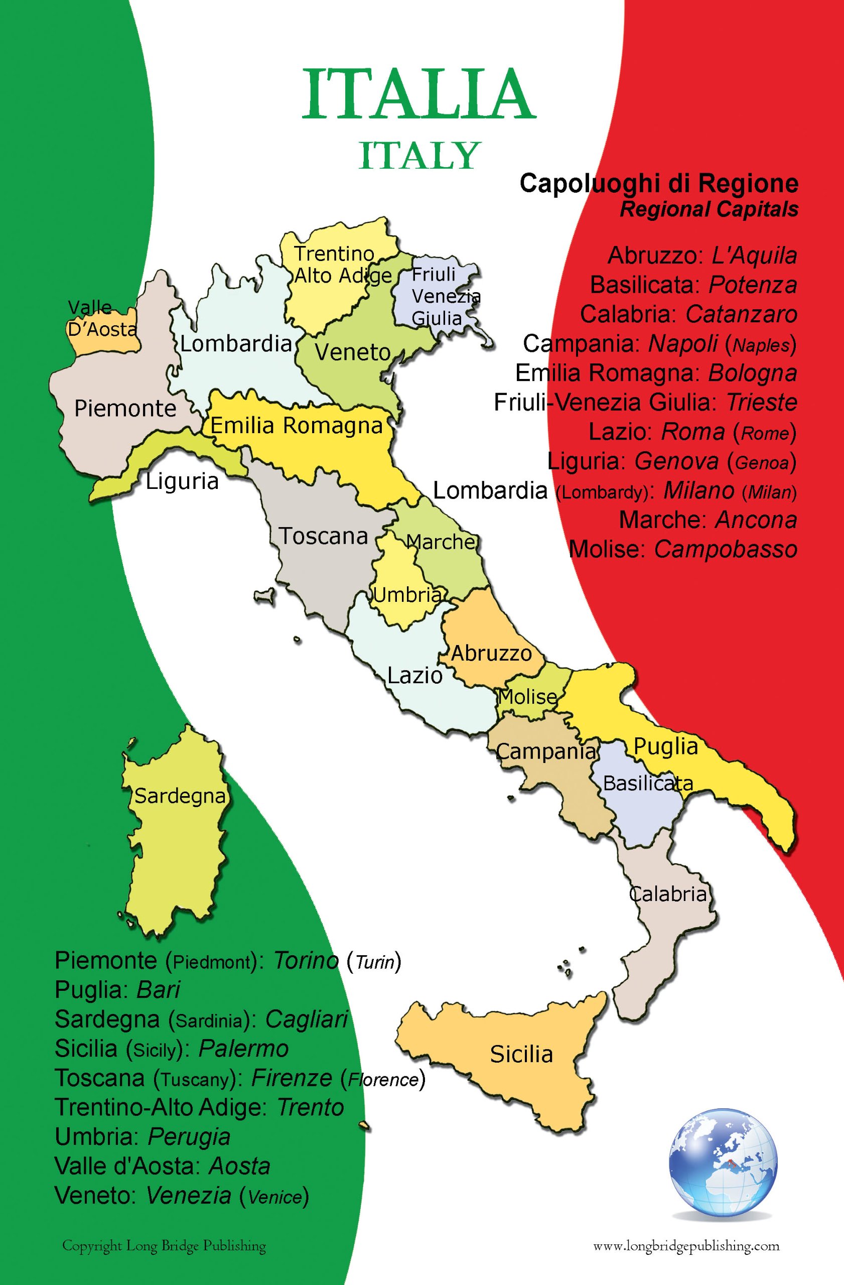 Amazon.com : Poster in Italian - Map of Italy and Its Regions, for